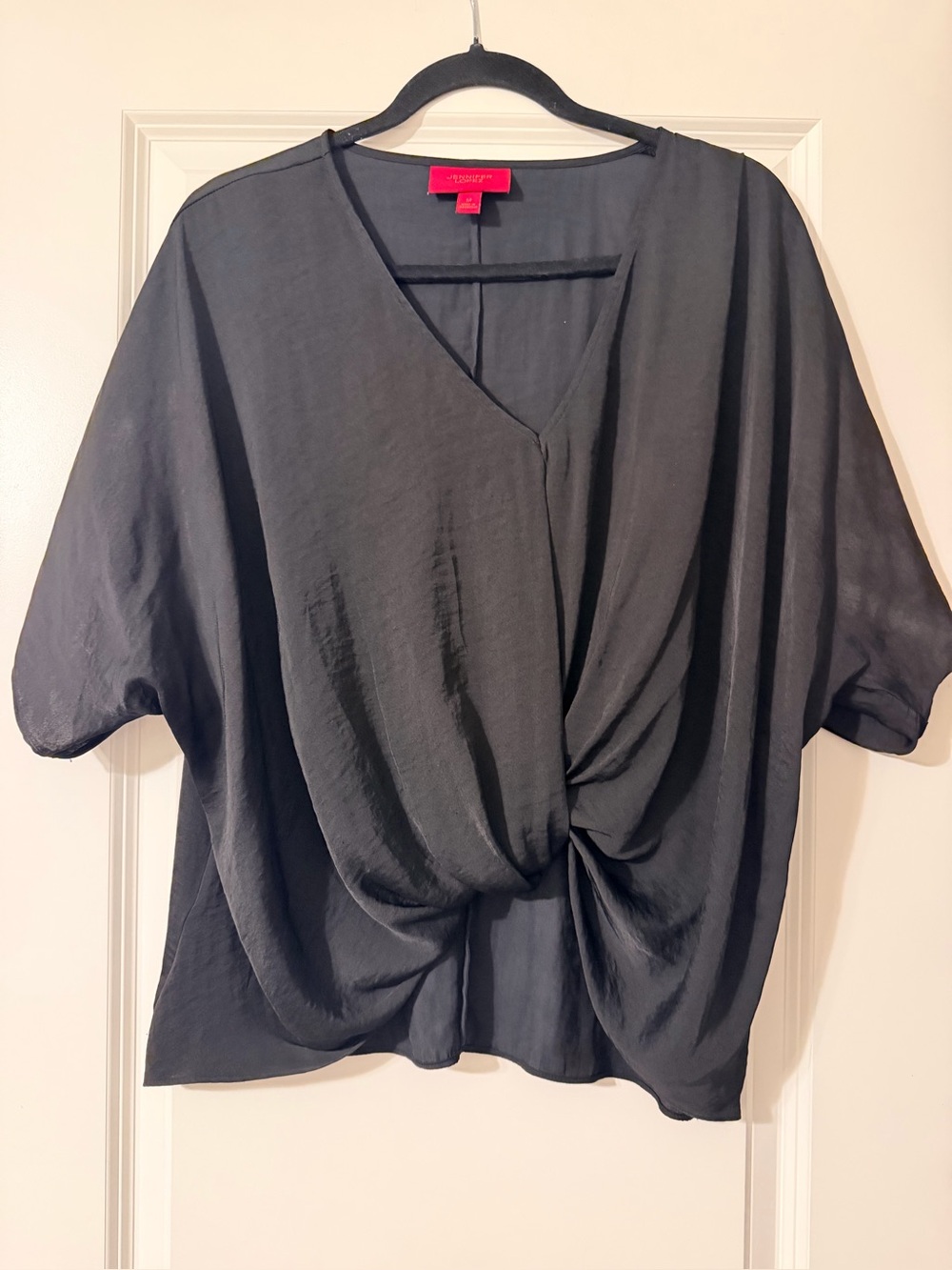 Jennifer Lopez Black Twist-Front V-Neck Women's Top